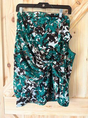 Cato Woman 18/20W Floral Blouse Green Brown Twist Front Plus Size Top